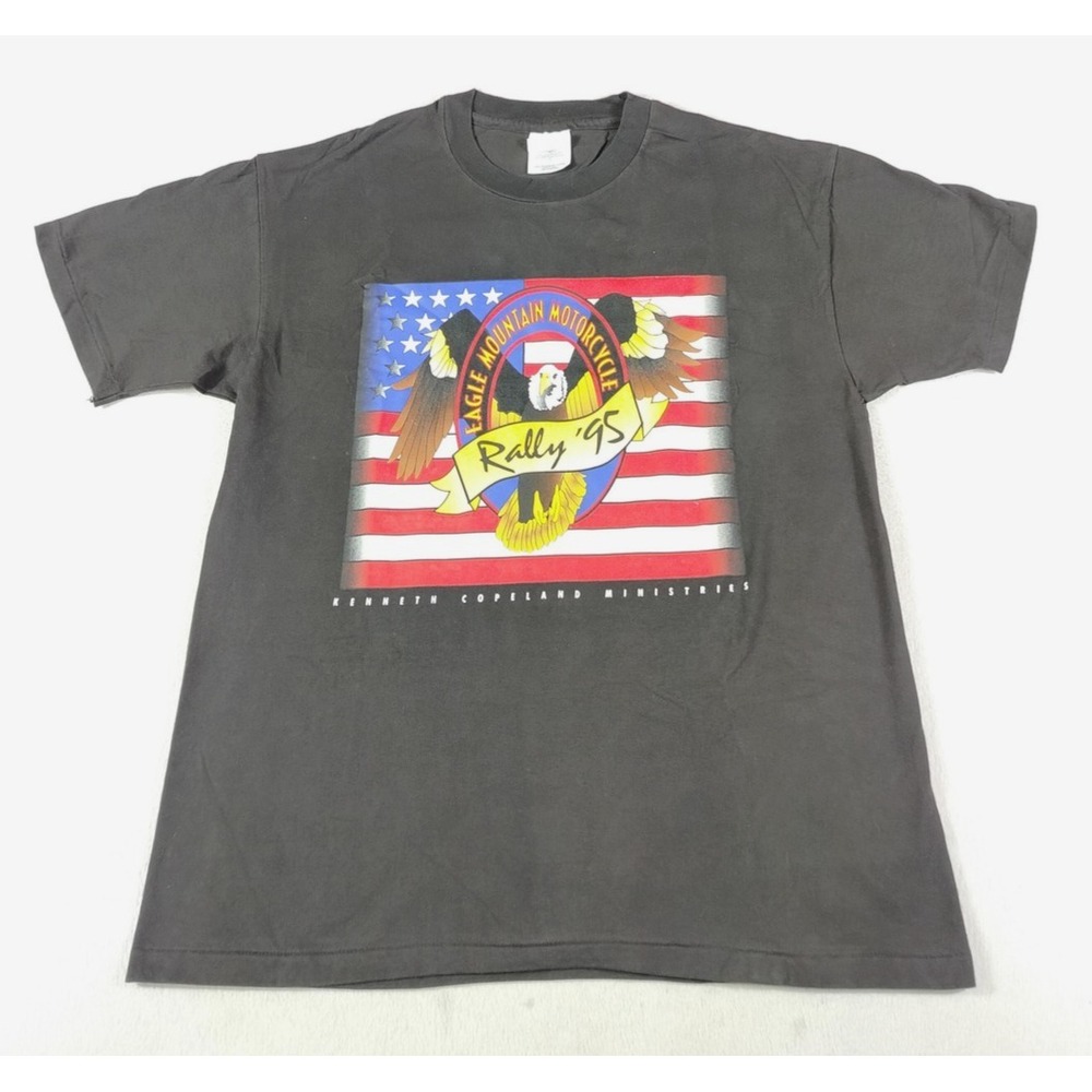 Vintage Hanes Beefy T Shirt Mens Large Black Eagle Mountain‎ Motorcycle 95 Rally